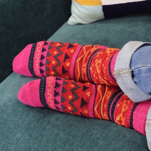 Red Mix Nordic Knit Socks by Peace of Mind